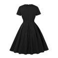 thumbnail image 4 of Viikei Womens Dresses Short Dress,Women Summer Flower Casual V-Neck Zipper Belt Short Sleeve Solid Dress Black XL, 4 of 6