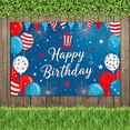 thumbnail image 5 of Happy Birthday Banner with Patriotic Elements Red White Blue Balloons Stars Fireworks Backdrop Party Decoration Photography Props Birthday Party Decor Background, 5 of 8