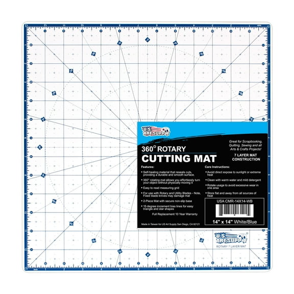 U.S. Art Supply 14" x 14" Self-Healing Cutting Mat 7-Ply - Rotary White/Blue Craft Mat, Non-Slip Cutting Mats for Crafts, Sewing, Quilting, Scrapbooking