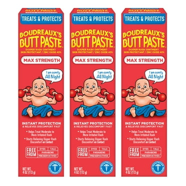 Boudreaux's Butt Paste Maximum Strength, Baby Diaper Rash Cream, Ointment, 4 oz, 3 Pack