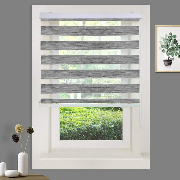 WYMO Zebra Blinds 72 x 84 Inch Grey or Black for Windows - Sheer Horizontal Window Blinds and Shades for Daytime and Nighttime - Light Filtering Roller Shades for Windows with White Valence