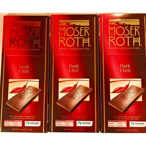 Moser Roth Premium Fine German Dark Chili Chocolate Bars, 4.4 oz. (Pack of 3)