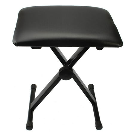 Adjustable Folding Piano Bench Stool - H-Type Iron Frame, Leather Padded Seat, Black