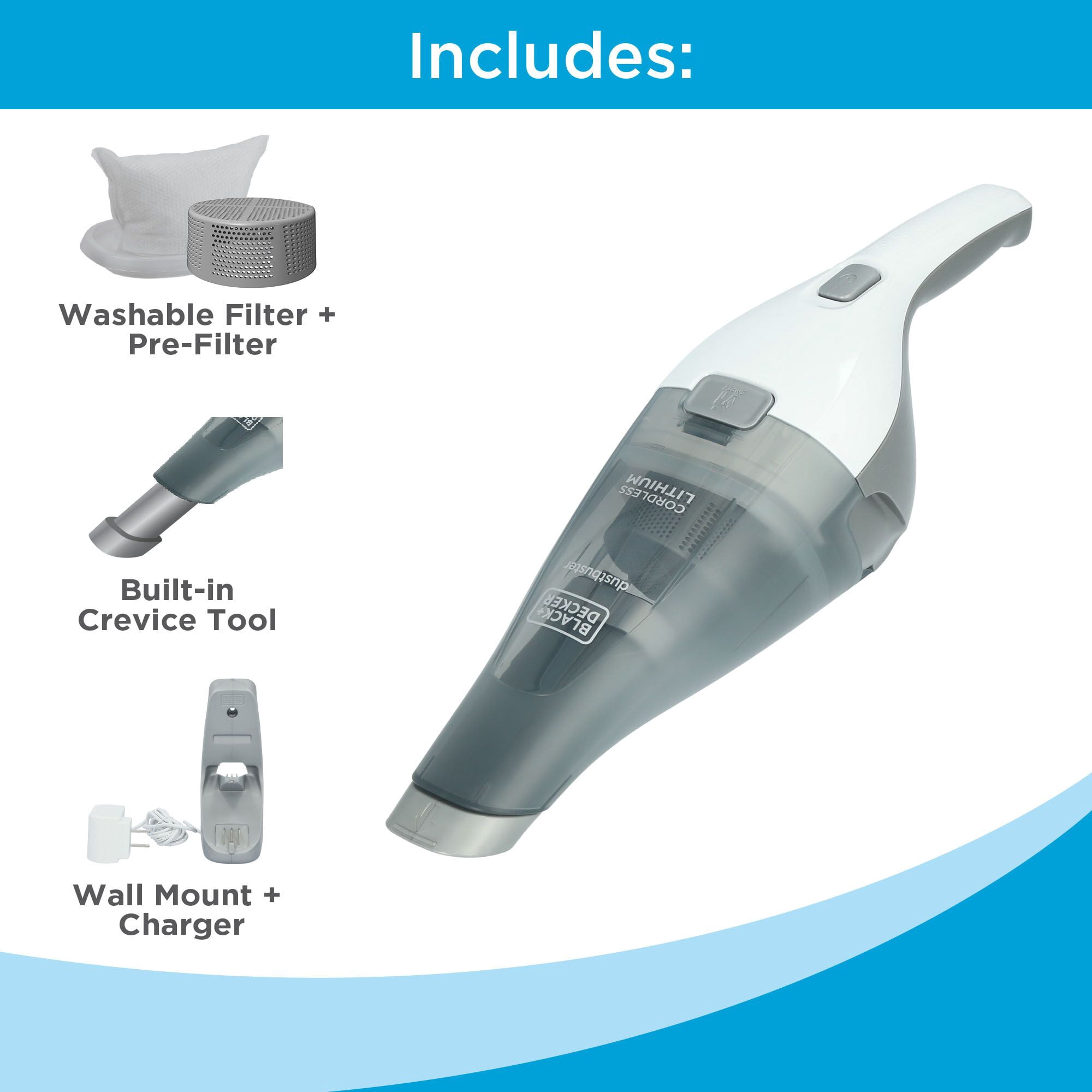 BLACK+DECKER Dustbuster Handheld Vacuum, Cordless, White HNVC215B10 — Residential Use, Standard Application