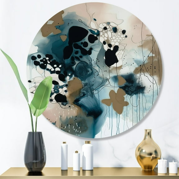 Designart "Abstract Reflections in Blue III" Abstract Metal Round Art Living Room