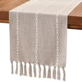 thumbnail image 1 of Camino de mesa de lino y algodón con estilo rústico, 180 cm, con borlas hechas a mano para una decoración rústica de comedor, perfecto para fiestas y mesas de postres - Café claro, 1 of 5
