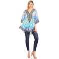 thumbnail image 5 of Sakkas Tallulah Wide Circle Blouse V Neck Top With Tassle Ties And Rhinestones - MT54-Turq - One Size Regular, 5 of 5