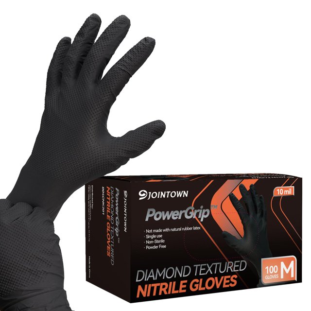 Guantes Jointown de nitrilo negro de alta resistencia, 10 mil, talla M, 100 piezas