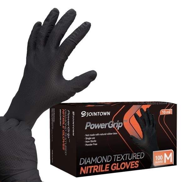 Guantes Jointown de nitrilo negro de alta resistencia, 10 mil, talla M, 100 piezas