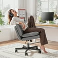 thumbnail image 6 of Romorgniz 27" W Chair Criss Cross Legged Office Chair Armless Adjustable Desk Chair with Wheels, Wide Seat, and 2-Layer Cushion, Grey, 6 of 8