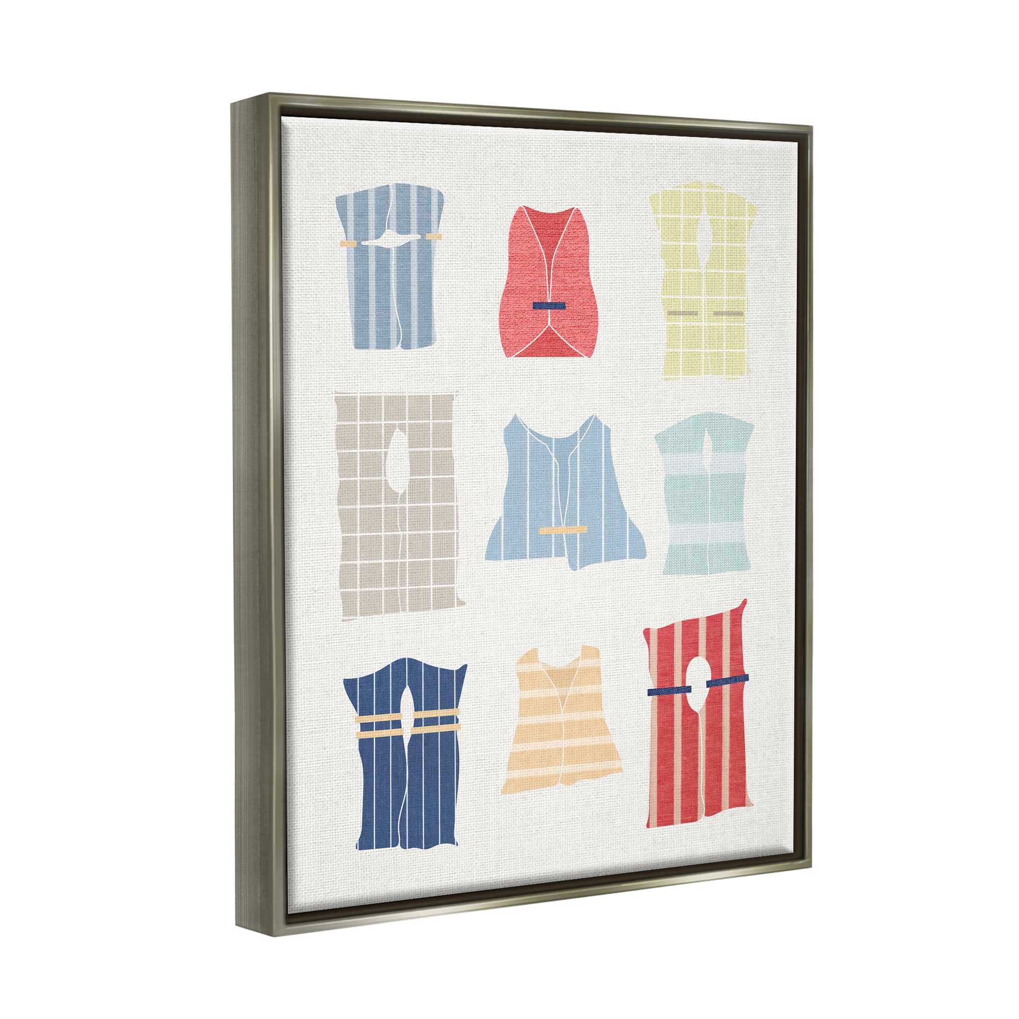 Stupell Industries Modern Life Jackets Beauty & Fashion Painting Gray Floater Framed Canvas Art Print Wall Art, 17 x 21