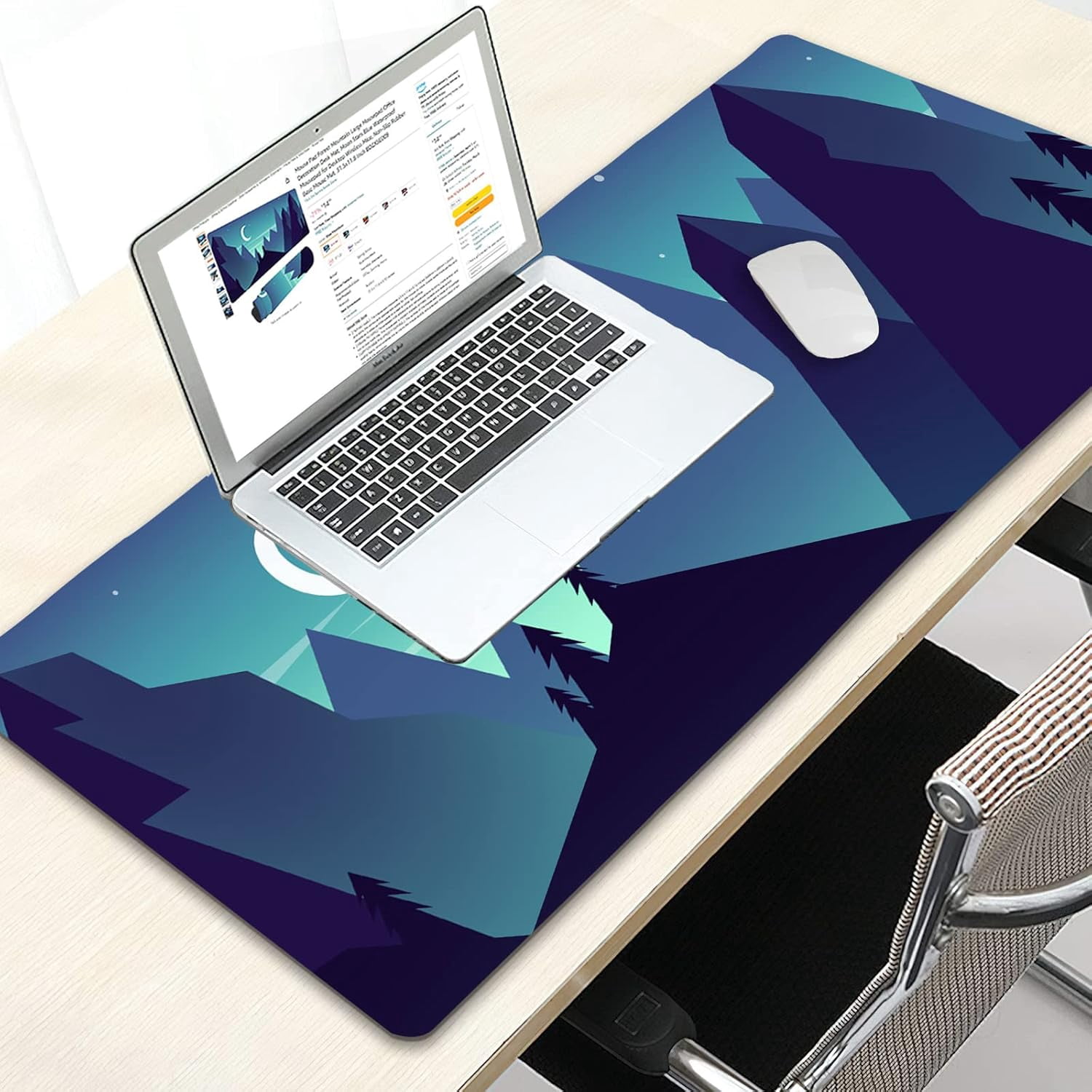 Mouse Pad Forest Mountain Large Mousepad Office Decoration Desk Mat, Moon Stars Blue Waterproof Mousepad for Desktop Wireless Mice, Non-Slip Rubber Base Mouse Mat, 31.5x11.8 Inch BDZXSE009