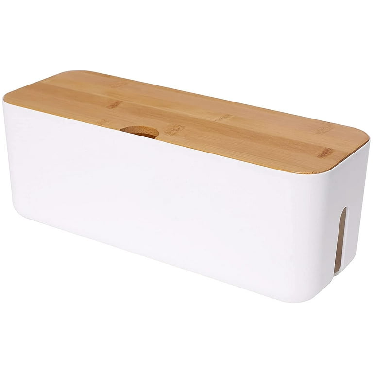Bamboo Cable Management Box - Stylish Surge Protector Cover, Power