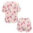 thumbnail image 5 of Yuyamidu Cherry Daisy Womens Pajama Sets Shorts with Pockets Short Sleeve Round Neck Top & Comfy Shorts Sleepwear Casual Loungewear, Pink, 5 of 7