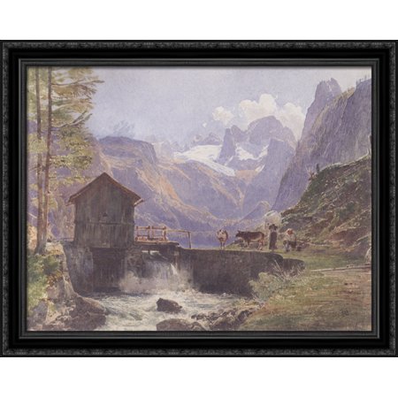 Hoher Dachstein from Lower Gosau 36x28 Large Black Ornate Wood Framed Canvas Art by Rudolf von Alt