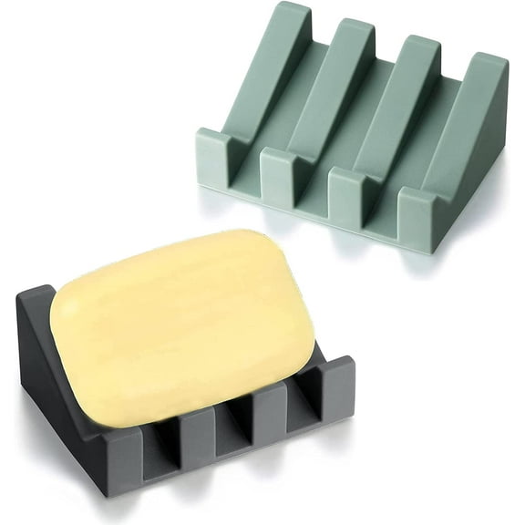 2 Pack Silicone Soap Dish Self Draining Soap Tray Waterfall Keep Soap Dry Soap Saver Holder Container for Shower Bathroom Kitchen Counter Sink Caddy Organizer Accessories 2.75x3.74 Inch