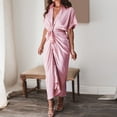 thumbnail image 3 of JBXKXYW Dresses For Women 2024 Women'S Summer Chiffon Long Dress Short Sleeve Temperament Commuting High Waist Long Button Dress Womens Dresses (Pink,L), 3 of 5