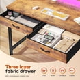 thumbnail image 3 of Romorgniz 37.8" H Computer Desk with LED Lights Small Desk with 2 Fabric Drawers & Side Pocket, Ergonomic Study Desk with Monitor Stand for Home Office, Gaming, Small Spaces, Rustic Brown, 3 of 9