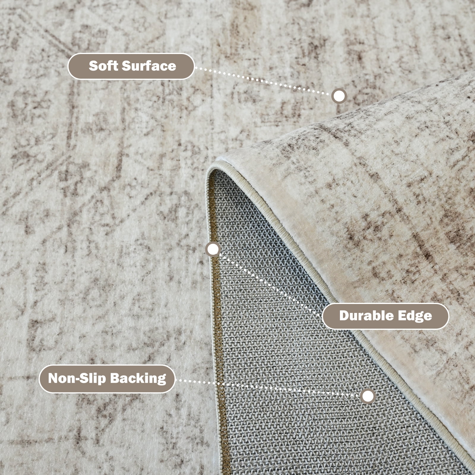 Pentantan 8'x10' Area Rugs, Machine Washable Vintage Boho Rug for Living Room, Moroccan Soft Indoor Carpet for Bedroom, Dining Room, Office, Beige
