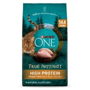 Angle View: Purina ONE Natural, High Protein, Grain Free Dry Cat Food, True Instinct With Real Chicken, 14.4 lb. Bag