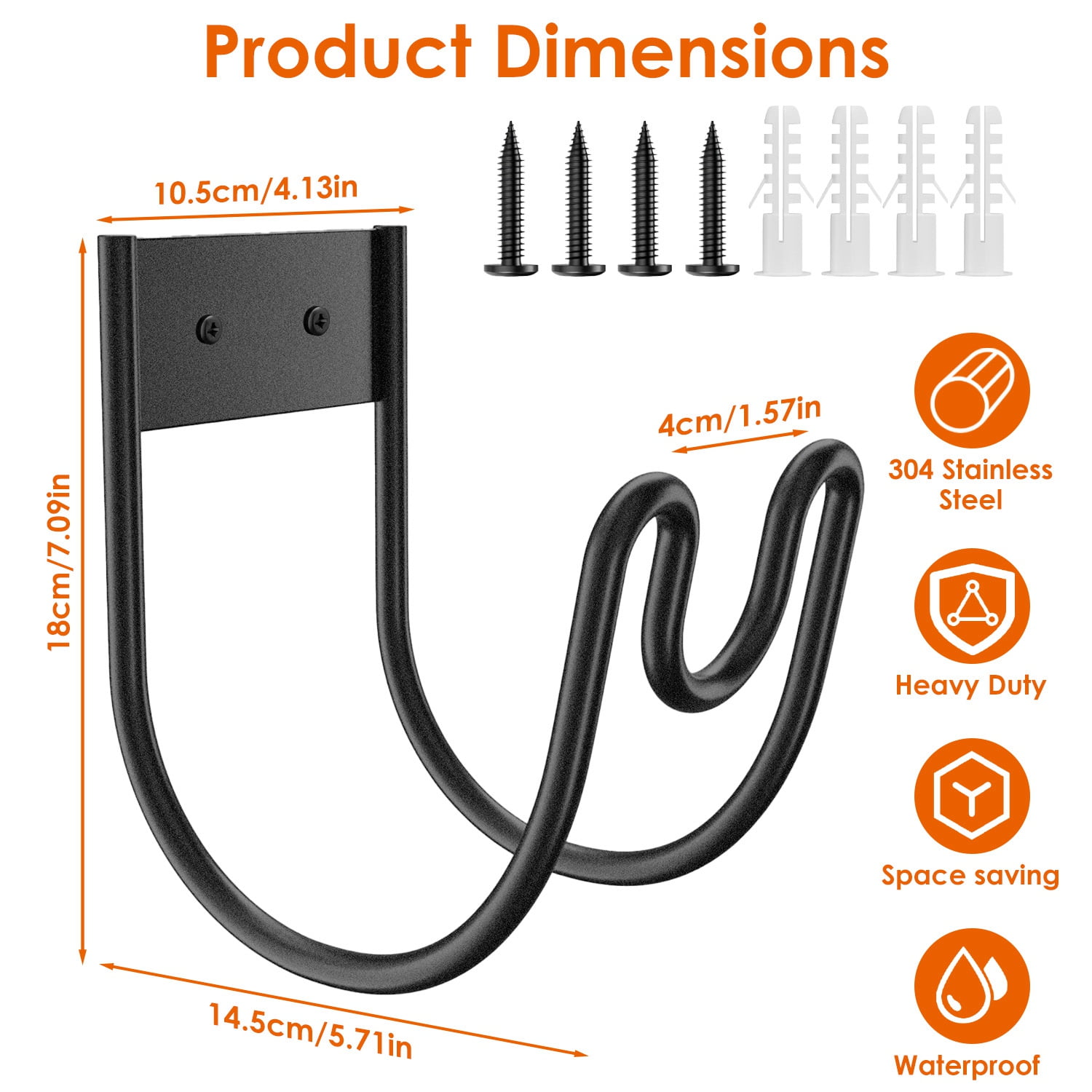 Imountek 2Pcs Wall Mounted Garden Hose Holder, Stainless Steel Hose Rack Reel Organizer for Water Hose Extension Cords