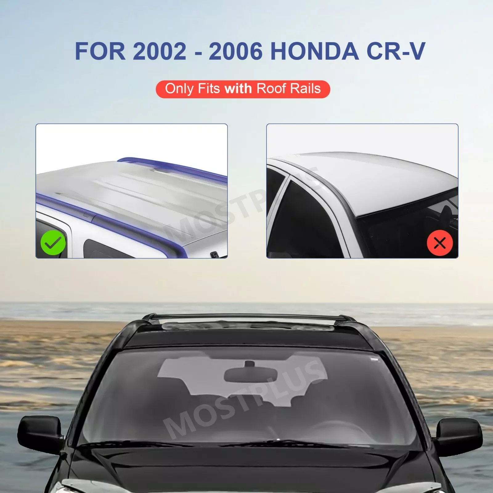 MOSTPLUS Roof Rack Crossbars Rail Rooftop Upper for 2002-2006 Honda CRV with Side Rails