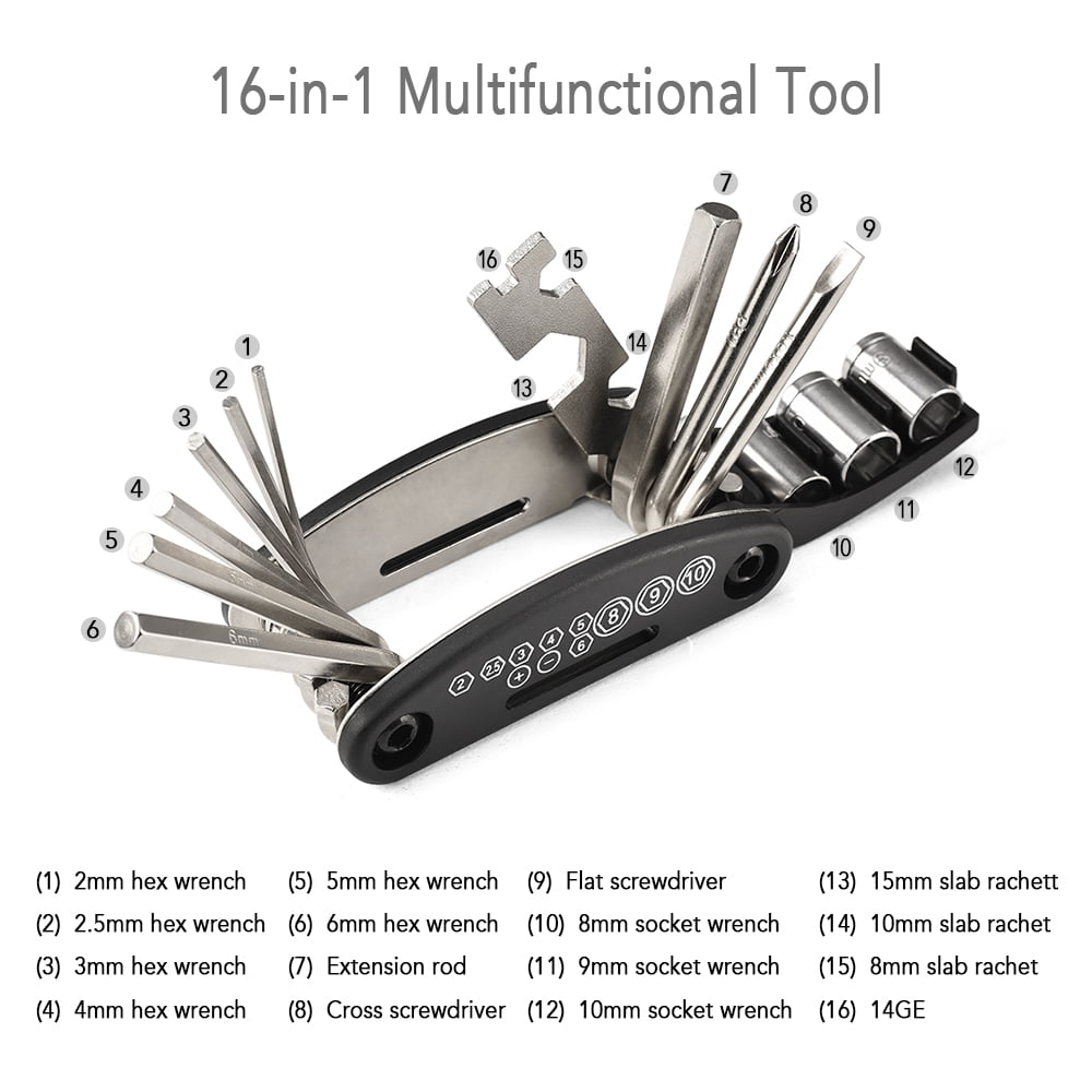 Bicycle Repair Tool Kit 16 in 1 Multifunction Bike Fix Tool w/ Portable Bag TK24 