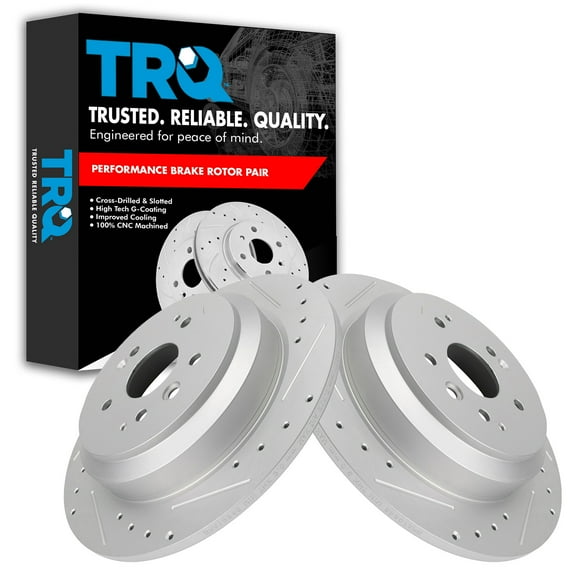 TRQ Rear Performance Brake Rotors Set Premium G-Coated Cross Drilled & Slotted Fits Select 2014-2016 Acura MDX