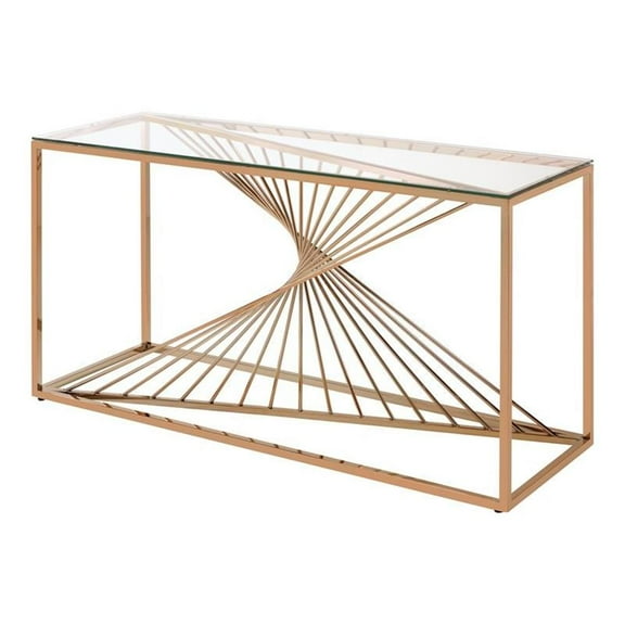 Furniture of America Lesto Contemporary Glass Top Console Table in Gold