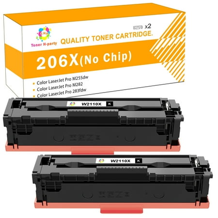 Toner H Party Compatible Toner Cartridge without chip for HP 206X W2110X for HP Color Laserjet Pro M283fdw M255dw MFP M283cdw M282nw M283 M255 Printer Ink (Black, 2-Pack)