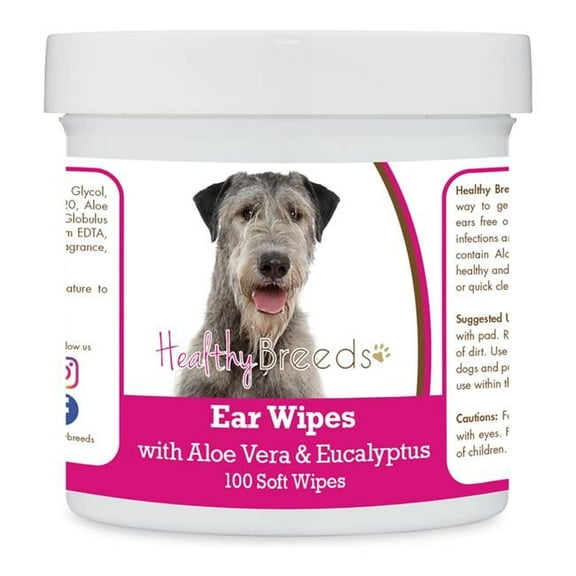 Healthy Breeds 192959824964 Irish Wolfhound Ear Cleaning Wipes with Aloe & Eucalyptus for Dogs - 100 Count