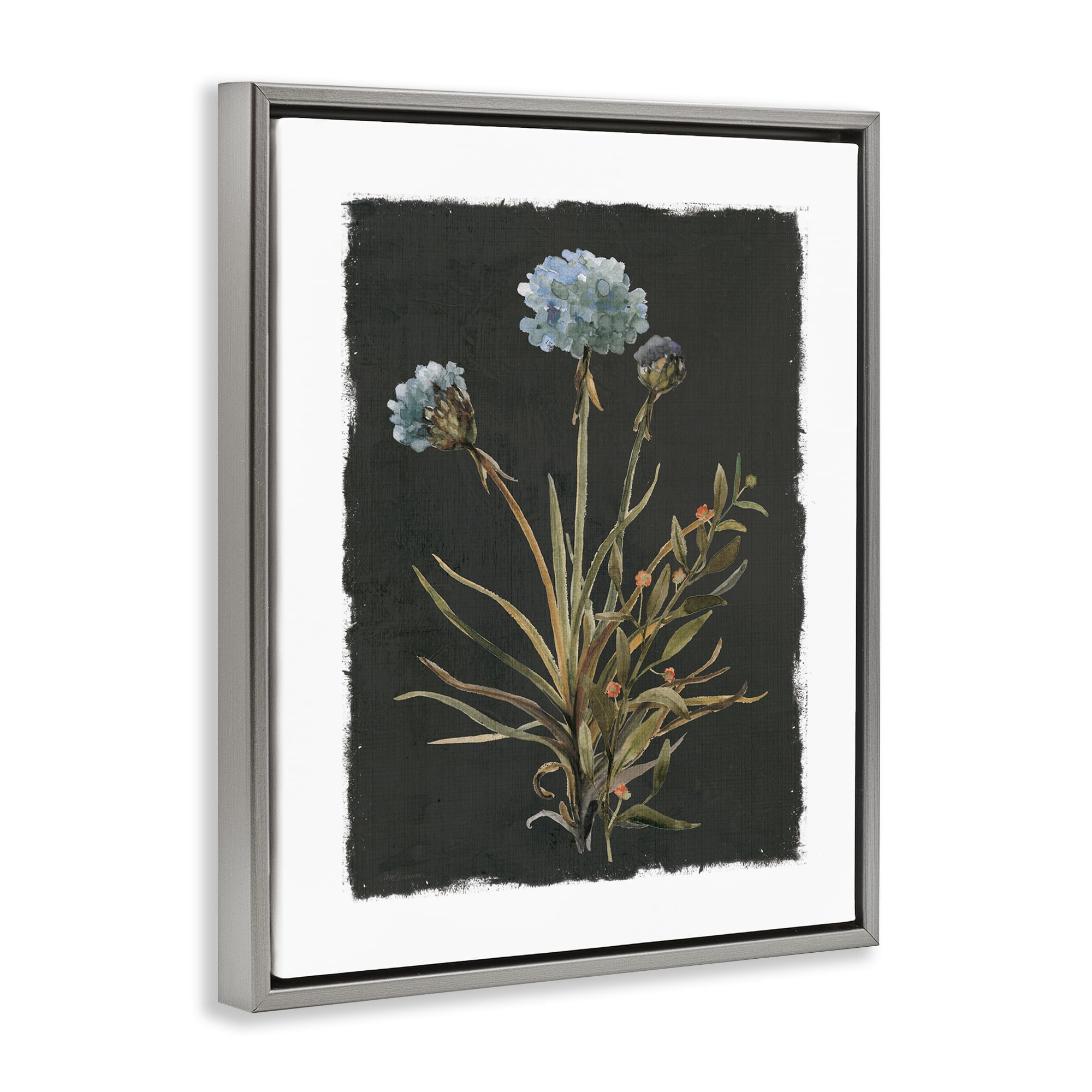 Stupell Industries Cerulean Bloom on Dark Green Gray Framed Floater Canvas Wall Art, design by Carol Robinson