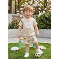 thumbnail image 5 of BemeyourBBs Toddler Baby Boys Football Outfit Infant Baby Boy Summer Clothes Waffled Short Sleeve Letter Embroidery T Shirt Tops and Football Print Pockets Shorts Set Toddler Boys Summer Outfit, 5 of 9
