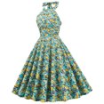 thumbnail image 4 of Pompotops Robe Mi-Longue Décontractée Aguichant Mode Été Style Rétro à Petites Fleurs Col Licou pour Femmes, 4 of 8