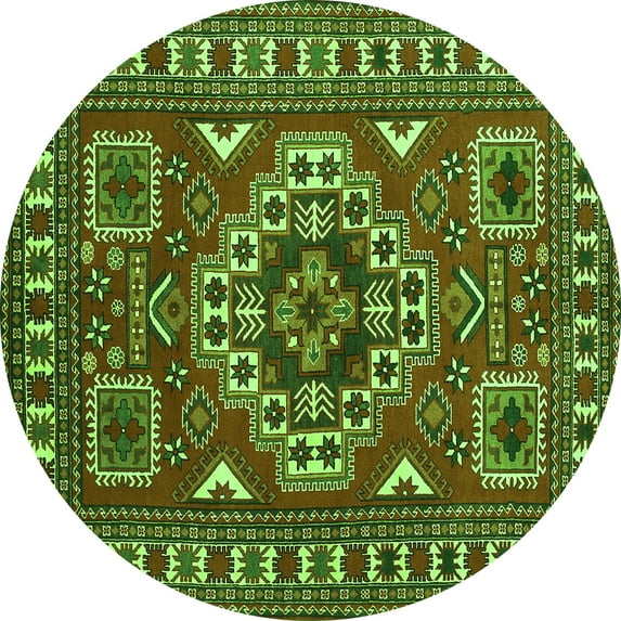 Ahgly Company Indoor Round Geometric Green Traditional Area Rugs, 8' Round