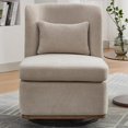 thumbnail image 2 of Hassch Modern Chenille Swivel Barrel Chair with Pillow, Upholstered Armless Accent Chair with Round Metal Base for Living Room, Lounge, Bedroom (Beige), 2 of 8