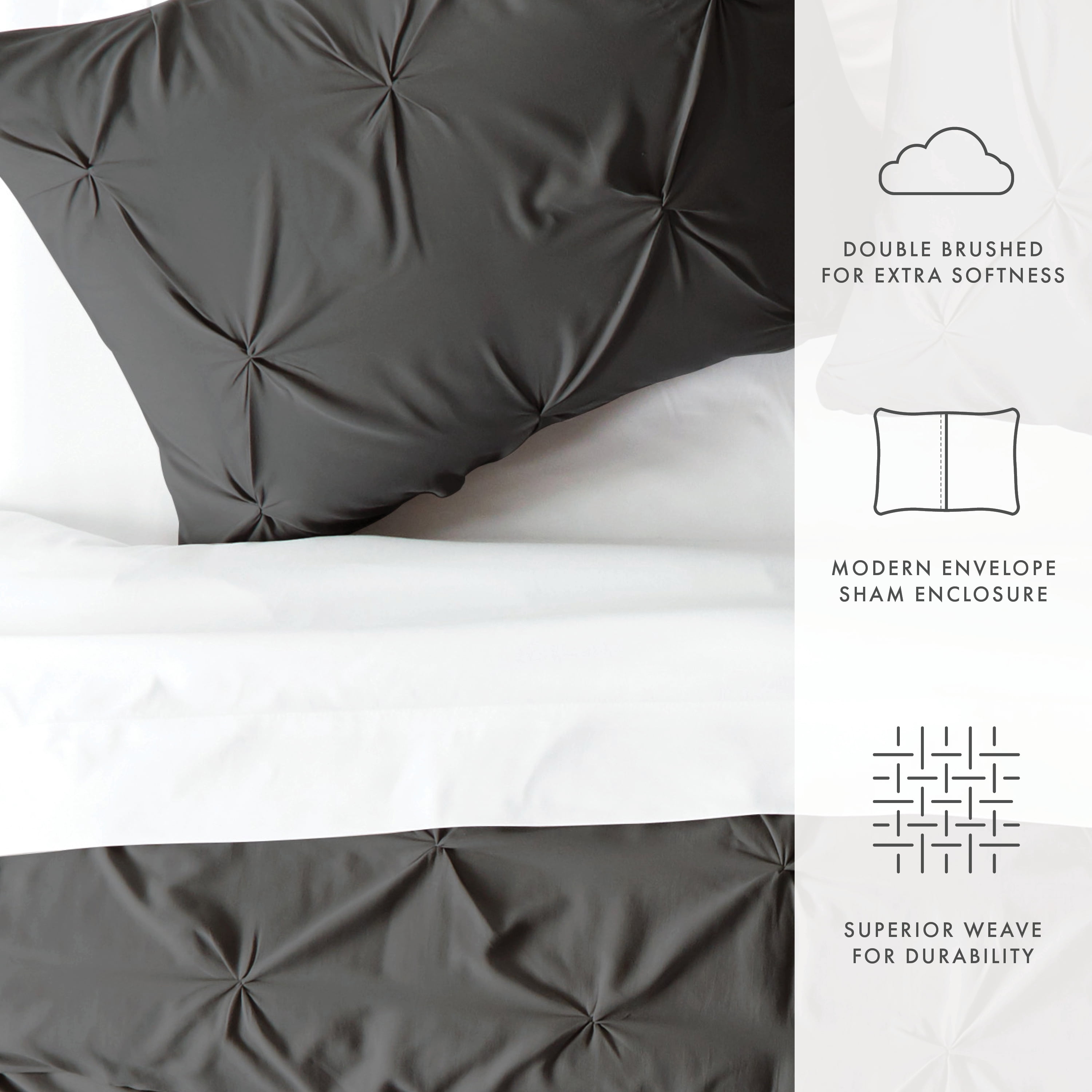 Noble Linens Gray Pinch Pleat 3-Piece Duvet Cover Set, Full/Queen