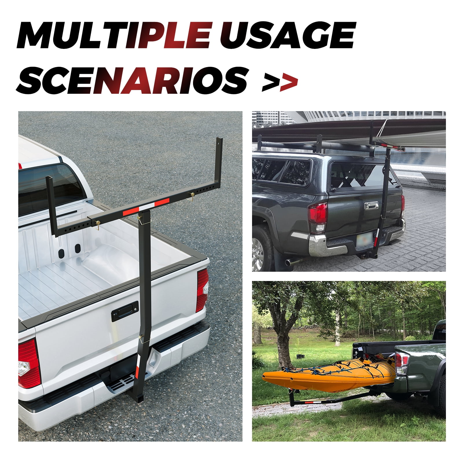HECASA 2 in1 Adjustable Extender Extension Foldable Rack 2 inch Hitch Receiver Pick Up Truck SUV Bed Ladder Boat Kayak Lumber Carrier 750lbs Capacity w/Flag