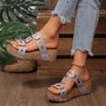 thumbnail image 3 of Rokment Women's Cork Footbed Platform Slides Sandals Stylish Casual Leather Cut out Chunky Wedge High Heels Backless Slip on Dress Slippers for Ladies Summer Silver Size 9, 3 of 8
