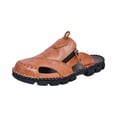thumbnail image 3 of Domuza Men's Leather Fisherman Sandals Non-Slip Breathable Casual Outdoor Shoes Slide Flat Sandals Hollow Slip-on Beach Shoes for Summer Brown 10.5 (EU-46), 3 of 6