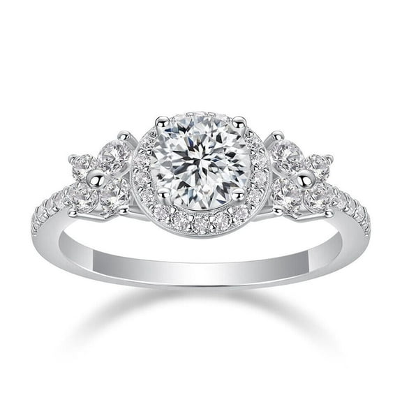 1 Ct Round Cut Moissanite Diamond 925 Sterling Silver Solitaire Halo Women Wedding Ring