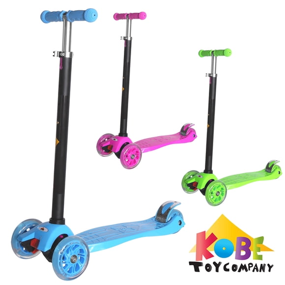KOBE Junior Pro Mini Scooter - with 4 Swivel LED Light Up Wheels - Kids 2 to 6-yo - Blue