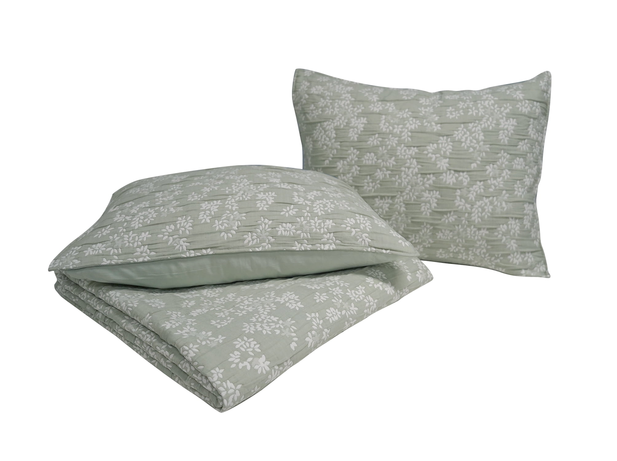 Annabella Floral Desert Sage Soft Matelasse Jacquard Quilt Set - Twin
