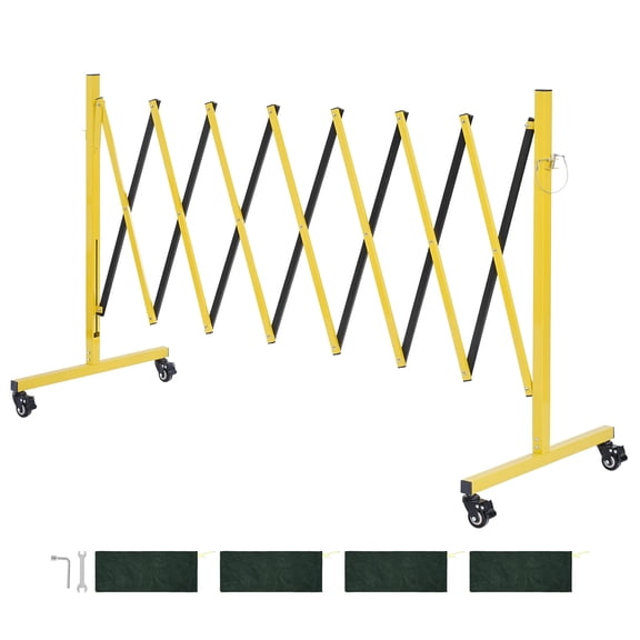 KFFKFF Industrial Expandable Barricade, 12FT Adjustable Safety Barrier, Mobile Barrier with Locking Wheels, Portable Folding Security Gate for Driveways, Warehouses, Elevators