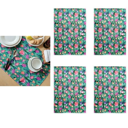 

Aosijia Placemats Set of 4 Printed Table Mats Waterproof Oil-Proof Washable for Kitchen Place Mats Durable Tablemats Tulip
