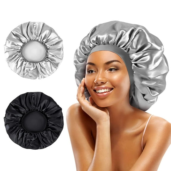 Large Women Silk Satin-Bonnet - 2 PCS Extra Soft Elastic Band Sleeping Caps for Curly Dreadlock Braid Hair