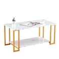thumbnail image 3 of Coffee Table, 2-Tier Marble MDF Rectangle Coffee Table with Gold Legs Perfect for Living Rooms, Offices, and Apartments, 3 of 8
