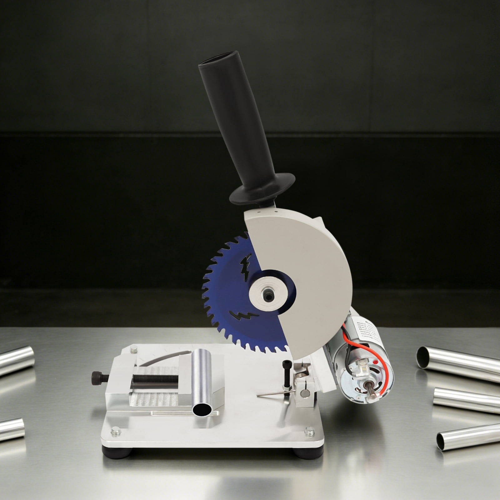FOGGBET Mini Table Saw, 96W 9000RPM 4 Inch Portable Tabletop Saw, 0-45° Adjustable Mini Miter Saw with 2 Blades, Compact DIY Craft Cutting Machine for Wood, Acrylic, Plastic, PCB