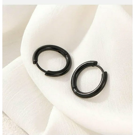 HOOUN Surgical Steel Round Huggie Hoop Earrings Men Women Trendy Jewelry 8-20mm 2Pcs-Black-16mm