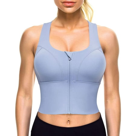 

Nebility Women Zip Front Sports Bras Longline Fitness Crop Tops Tank Gym Yoga Workout Shirts(Blue XX-Large)